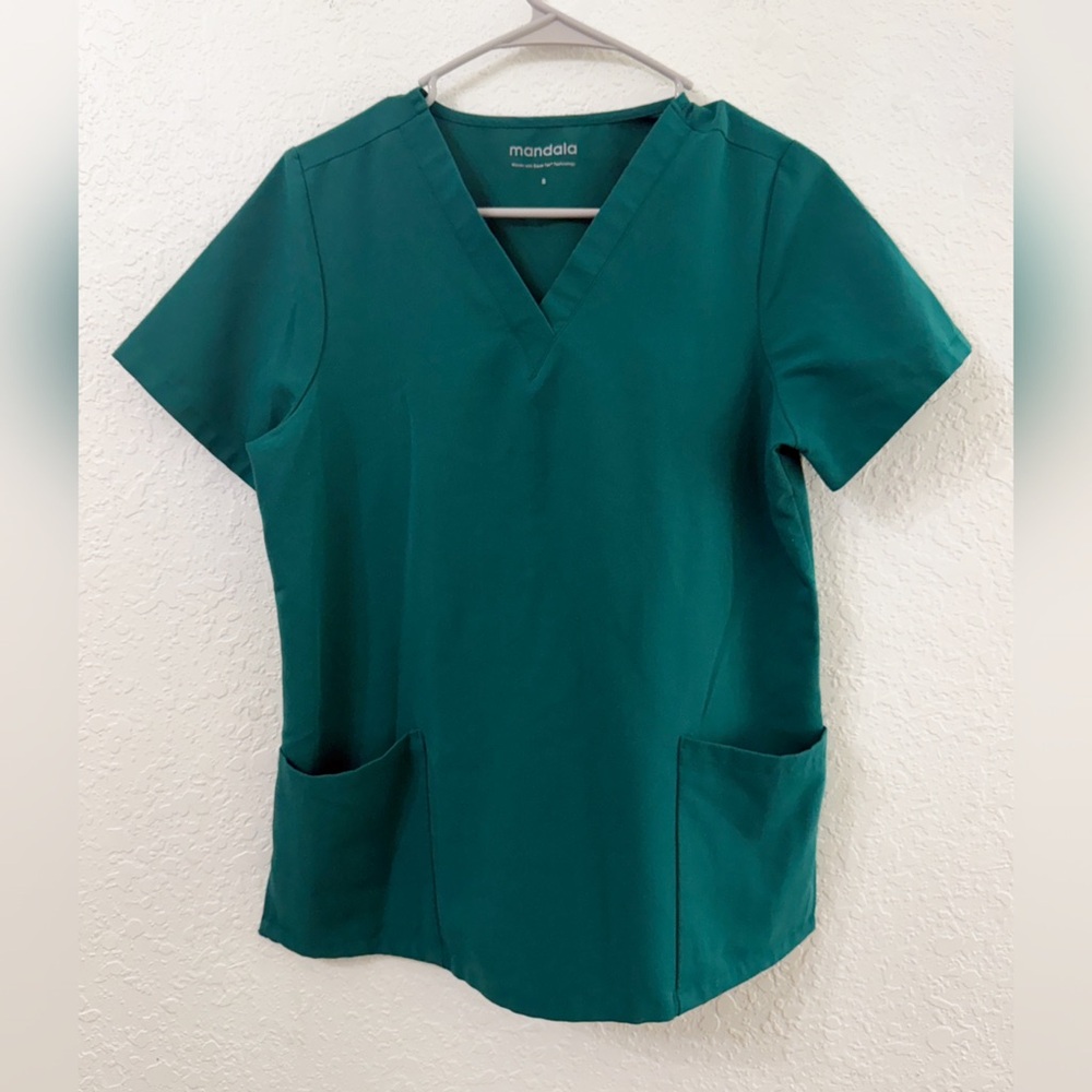 Mandala Green Scrub Top - S